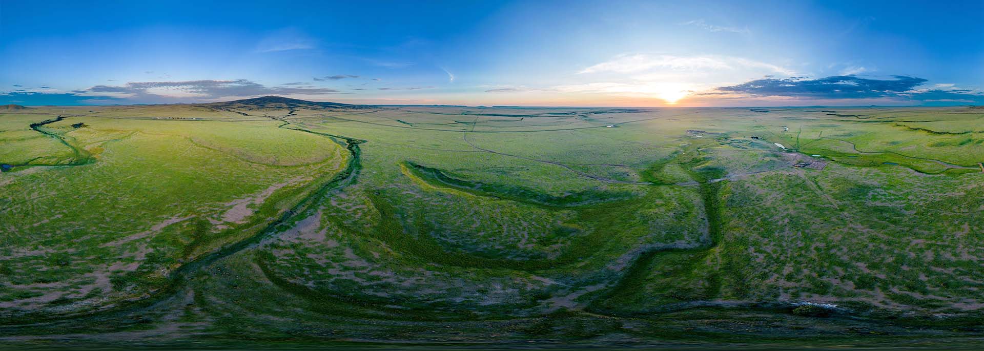 Aerial 360 equirectangular photo nature landscape Des Moines New Mexico sunrise