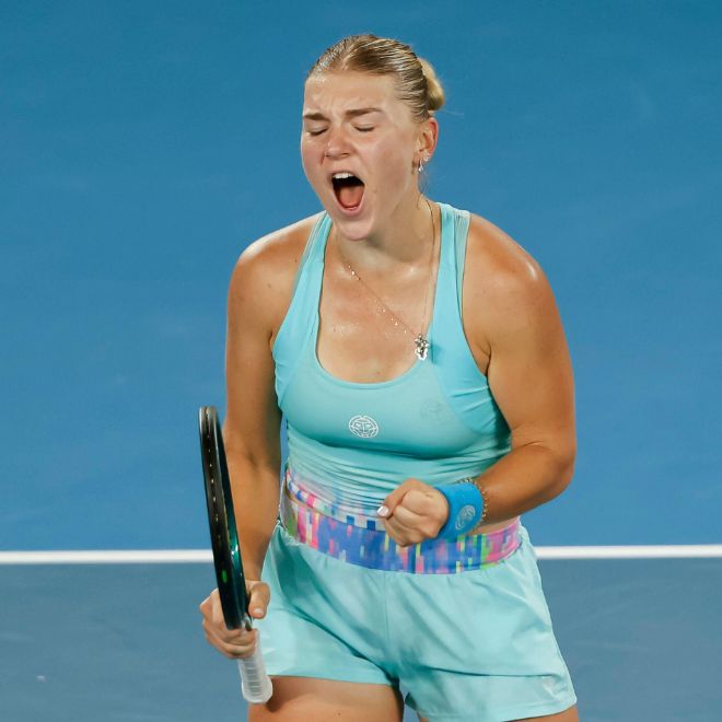 Maria Timofeeva (RUS) macht die Faust und jubelt, Jubel, Freude, Emotion, Australian Open 2024, Melbourne Park, Melbourne, Victoria, Australia. 