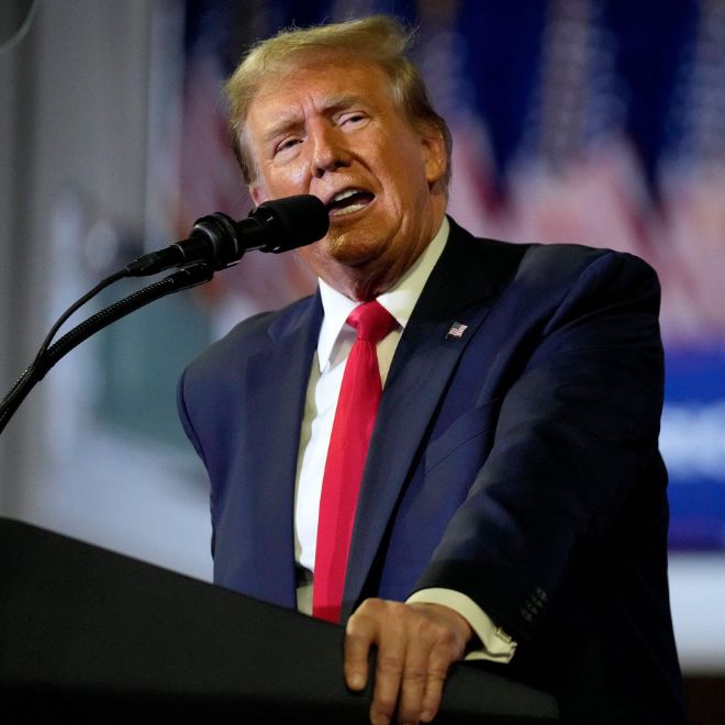 Republican presidential candidate former President Donald Trump speaks at a Get Out The Vote rally at Coastal Carolina University in Conway, S.C., Saturday, Feb. 10, 2024. 