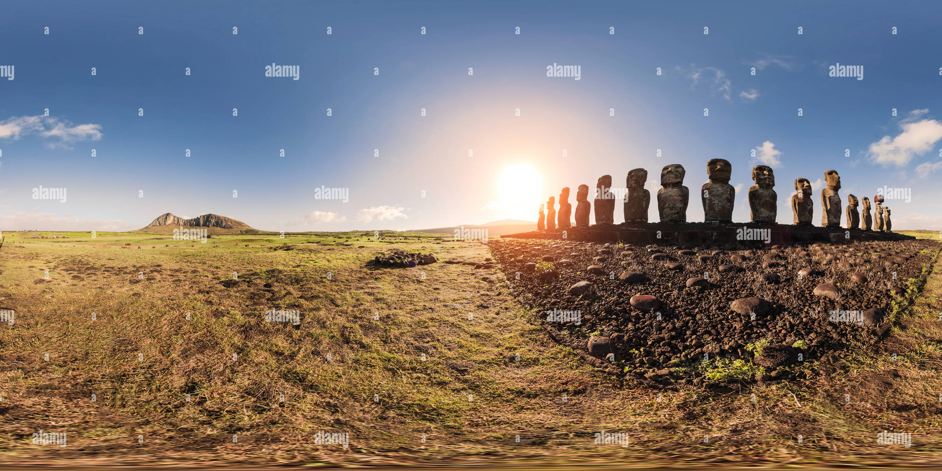 360 degree panoramic view of ahu tongariki in easter island