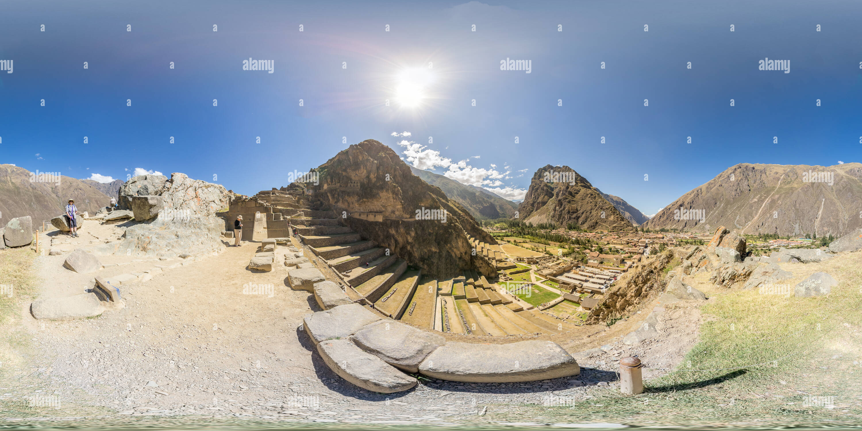360 degree panoramic view of Inca Site, Ollantaytambo, Urubamba, Cusco Region, Peru