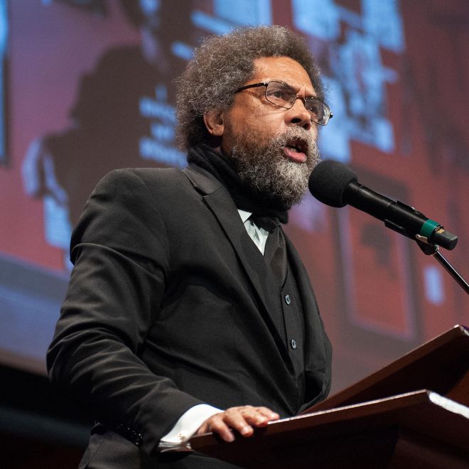 Hutchins Center, Harvard University, Cambridge, MA. Harvard professor Cornel West introducing Colin Kaeprnick during the 2018 W.E.B. Du Bois medal ceremony at Harvard University in Cambridge