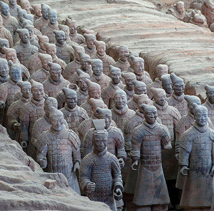 Overview of the Terracotta Army in the Terracotta Warriors and Horses Museum, which is displaying the collection of terracotta sculpture