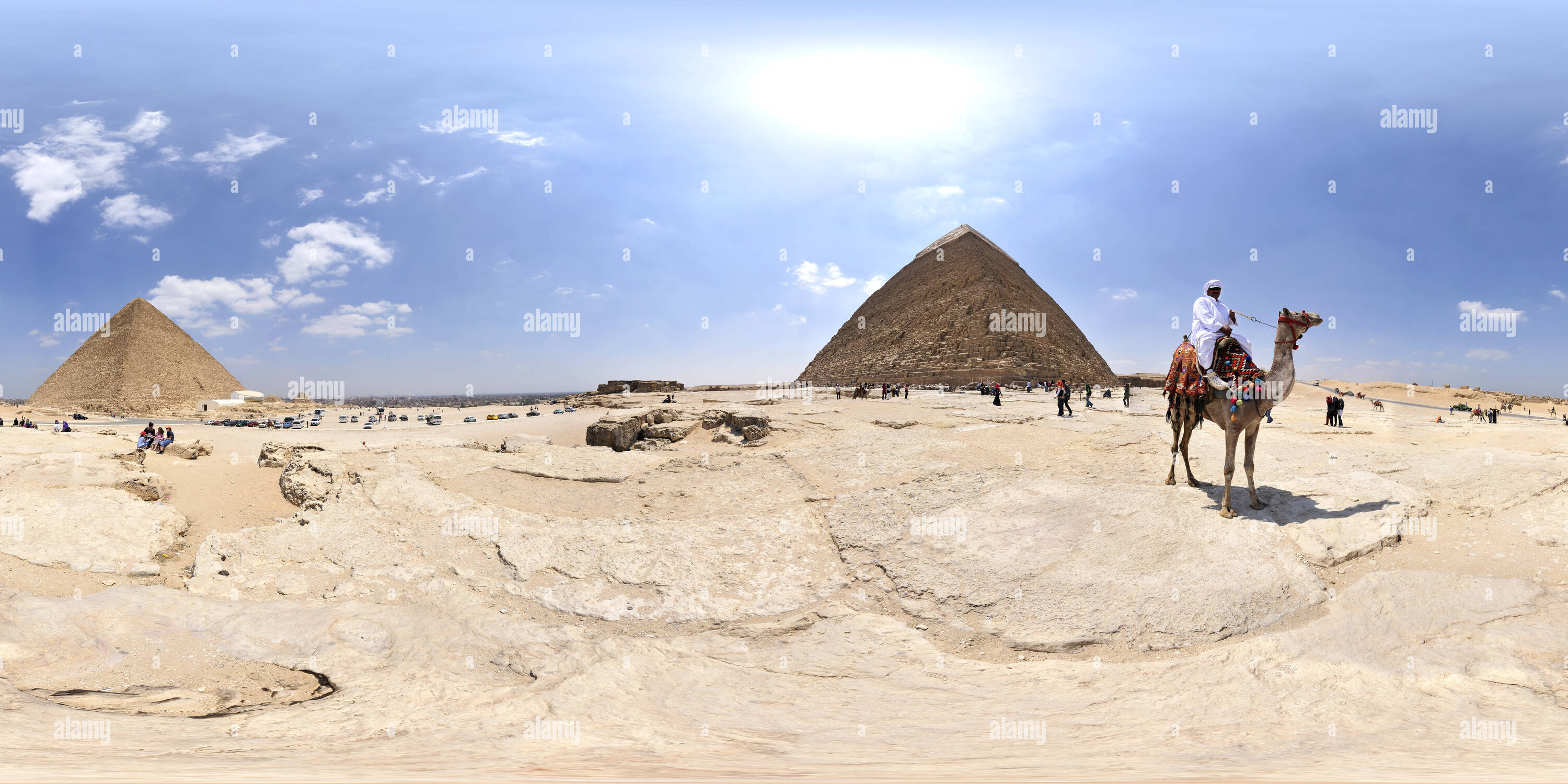 360 degree panoramic view of The Giza Pyramids, Egypt